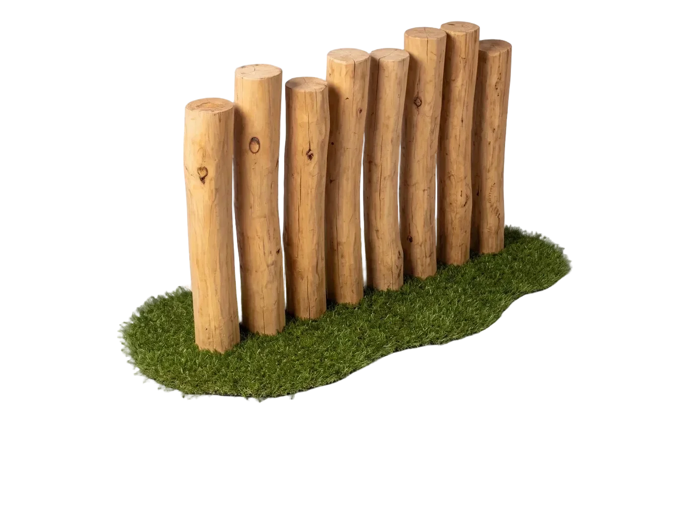 Robinia palen in een rij op kunstgras