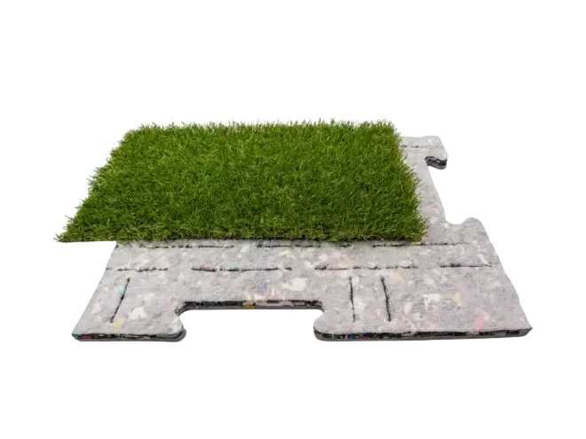 Valdempende onderlaag van gerecyclede foam-puzzelplaten met kunstgras erop