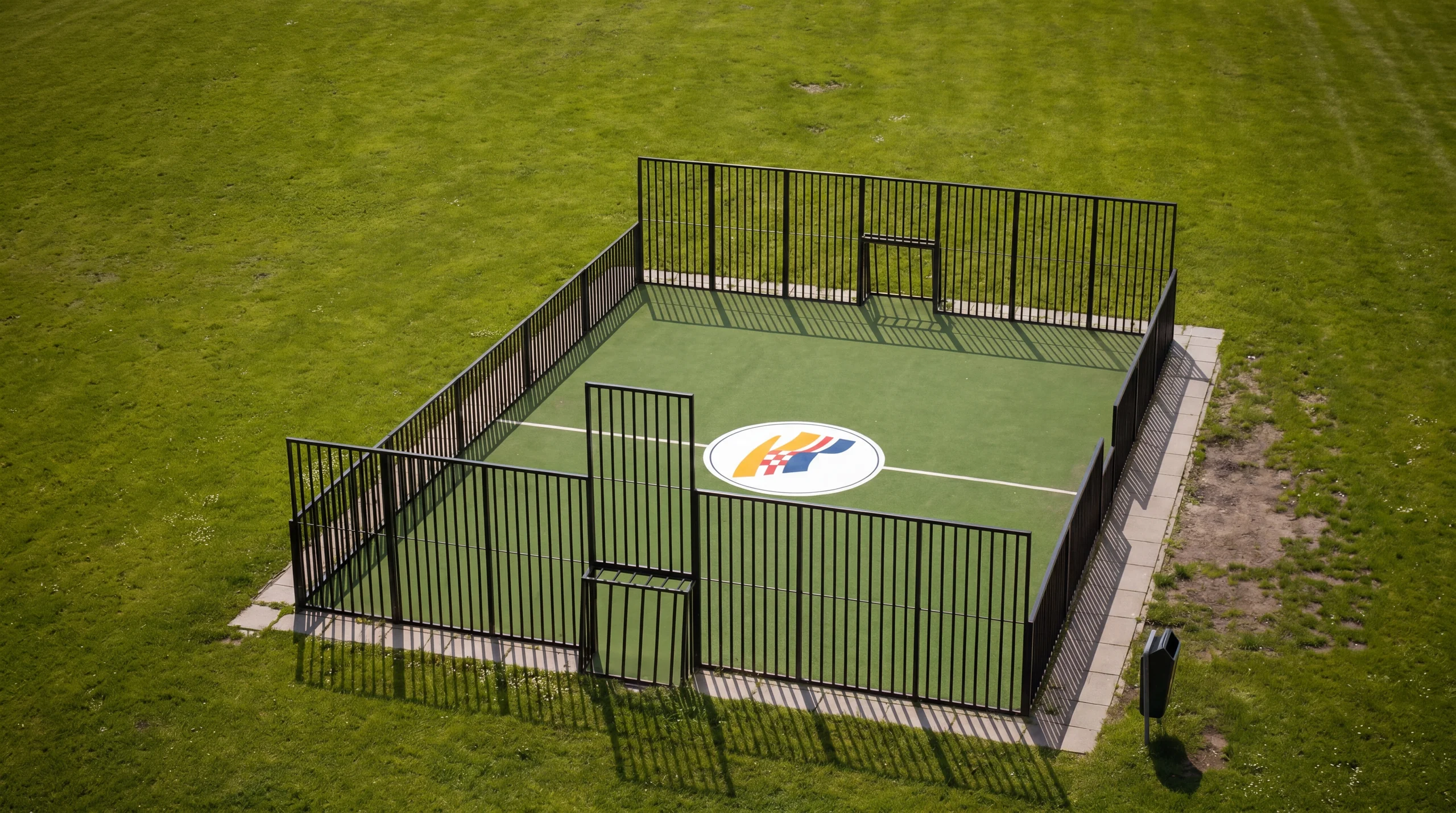 Pannakooi met kunstgras en omheining voor buitengebruik